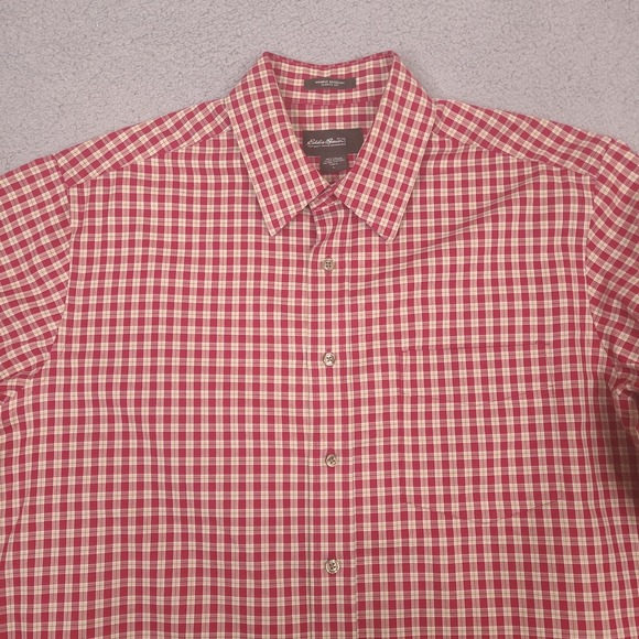 Eddie Bauer Classic Fit 100% Cotton Red Plaid Button Down Shirt Men's Large Tall - Picture 1 of 13